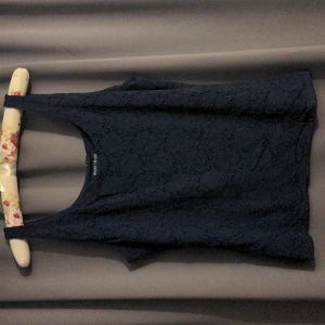 WHBM XL Navy Lined Crochet Lace Tank Top